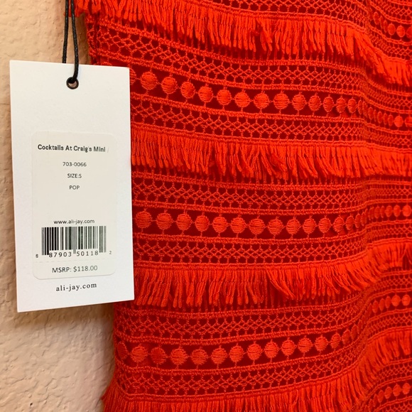 Ali & Jay Lulu’s Red Orange Fringe Lace Dress NWT - Picture 4 of 8